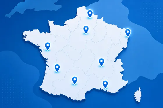 Carte de France illustrant les zones d'intervention de Scan-Eau : Île-de-France, Lyon, Marseille, Toulouse, Bordeaux, Lille, Nantes, Strasbourg